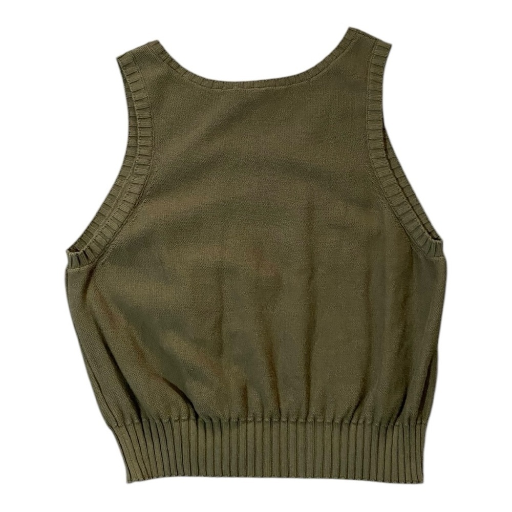 Olive Green Sweater Vest L 100% Cotton Preppy Academia Layering Knit Collegiate - Picture 4 of 8